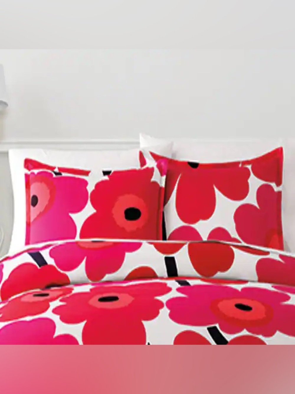 2 Marimekko Unikko Pillow Cases Standard Red and Pink Poppy Floral Big Print EUC